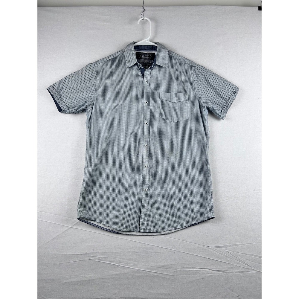 Broken Threads Mens Short Sleeve Button Down Shirt Blue Geometric Print Cotton M